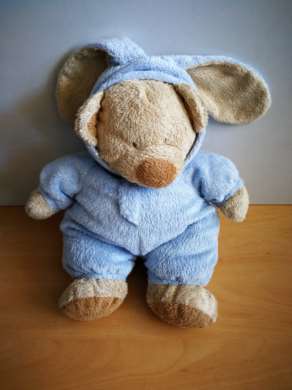 Doudou Ours Maxita Beige deguise en lapin bleu 