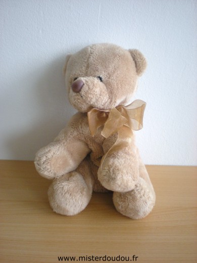 Doudou Ours Maxita Beige ruban soie marron 