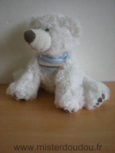 Doudou Ours Maxita Blanc foulard bleu 