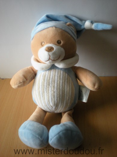 Doudou Ours Mes petits cailloux Blanc bleu beige 