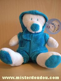 Doudou Ours Mgm Blanc habit à capuche bleu 