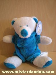 Doudou Ours Mgm Blanc habit et capuche bleus 