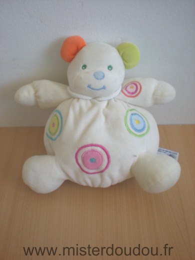 Doudou Ours Mgm Blanc ronds vert rose jaune bleu 