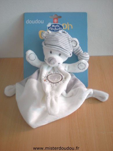 Doudou Ours Mots d enfants Blanc gris 