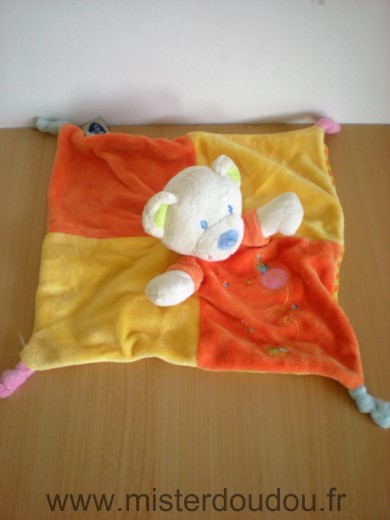 Doudou Ours Mots d enfants Jaune orange rayures dessous 