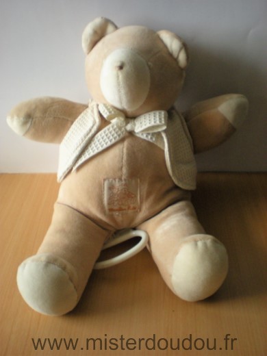 Doudou Ours Moulin roty Beige neoud ecru gilet ecru 