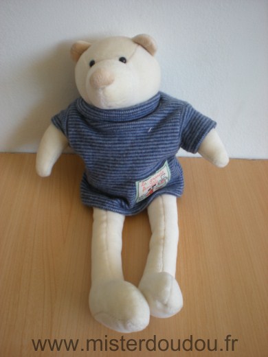 Doudou Ours Moulin roty Blanc pull raye bleu la grande famille 