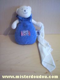 Doudou Ours Moulin roty Bleu mouchoir écru Collection lila et patachon