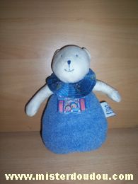 Doudou Ours Moulin roty Ecru avec gigoteuse bleue Il possède un grelot dans le ventre.
patachon de la collection 