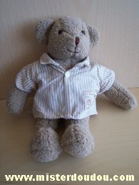 Doudou Ours Moulin roty Marron chemise rayée beige écru La bande à basile