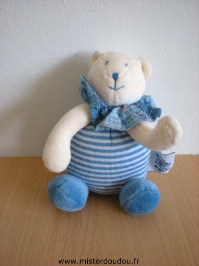 Doudou Ours Moulin roty Patachon rayé bleu blanc Mini doudou