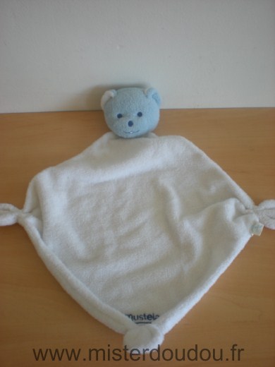 Doudou Ours Mustela Blanc bleu 