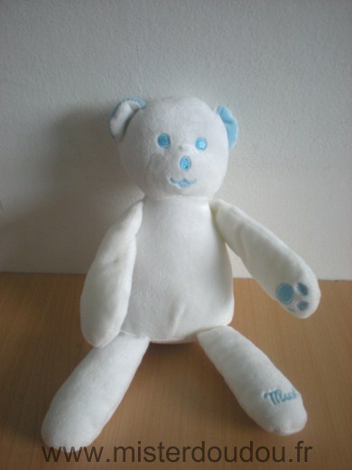 Doudou Ours Mustela Blanc bleu 