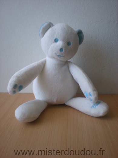 Doudou Ours Mustela Blanc bleu 