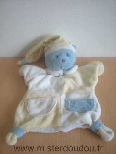 Doudou Ours Mustela Blanc bleu jaune 