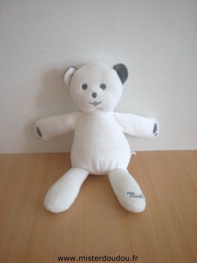 Doudou Ours Mustela Blanc gris 