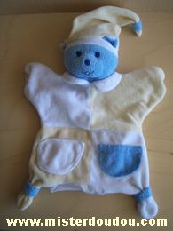 Doudou Ours Mustela Blanc jaune bleu 