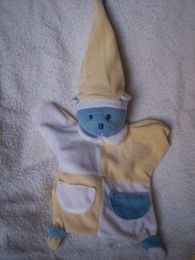 Doudou Ours Mustela Blanc jaune bleu 