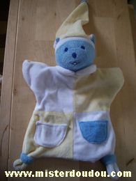 Doudou Ours Mustela Blanc jaune bleu 