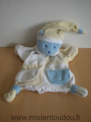 Doudou Ours Mustela Blanc jaune bleu 