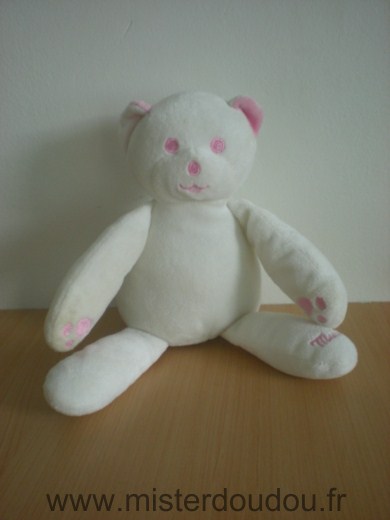 Doudou Ours Mustela Blanc rose 