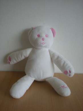 Doudou Ours Mustela Blanc rose 