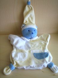 Doudou Ours Mustela Bleu blanc jaune 