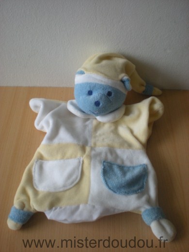 Doudou Ours Mustela Bleu blanc jaune 