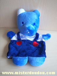 Doudou Ours Mustela Bleu blanc salopette bleue 