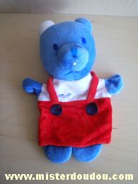 Doudou Ours Mustela Bleu blanc salopette rouge 