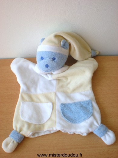 Doudou Ours Mustela Bleu jaune blanc 