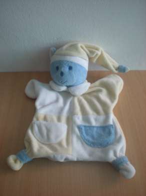 Doudou Ours Mustela Bleu jaune blanc 