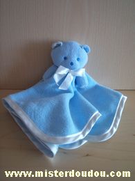 Doudou Ours Mustela Bleu liseret blanc 