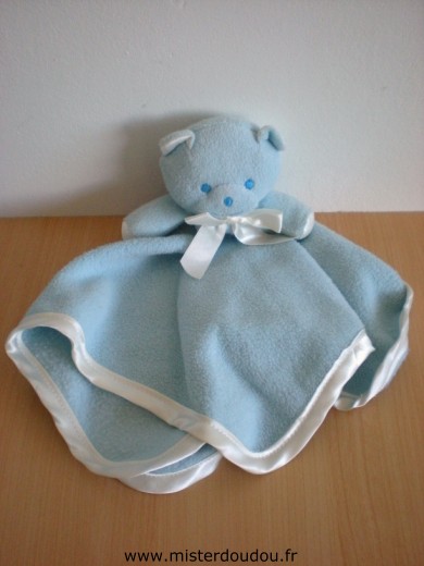 Doudou Ours Mustela Bleu liseret blanc 