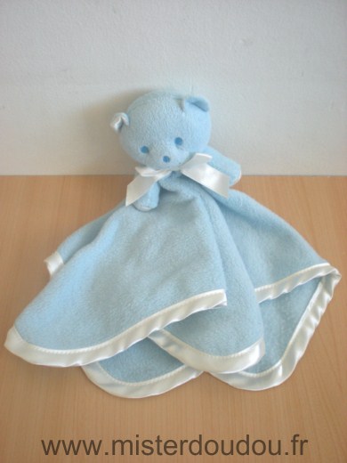 Doudou Ours Mustela Bleu liseret blanc 