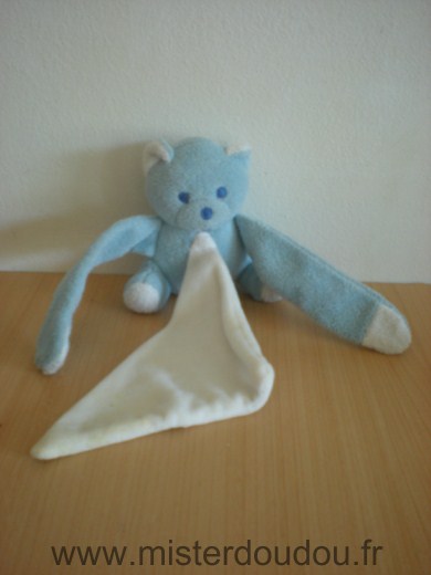 Doudou Ours Mustela Bleu mouchoir blanc 