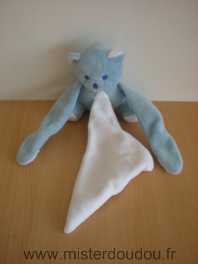 Doudou Ours Mustela Bleu mouchoir blanc 