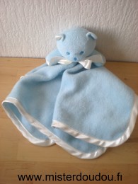 Doudou Ours Mustela Bleu polaire liseret blanc 