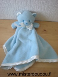 Doudou Ours Mustela Bleu polaire liseret blanc 