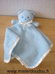 Doudou Ours Mustela Bleu polaire liseret blanc 