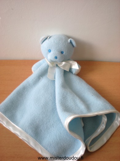 Doudou Ours Mustela Bleu polaire liseret blanc 