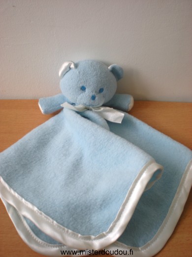 Doudou Ours Mustela Bleu polaire liseret blanc 