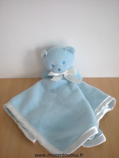 Doudou Ours Mustela Bleu polaire liseret blanc 