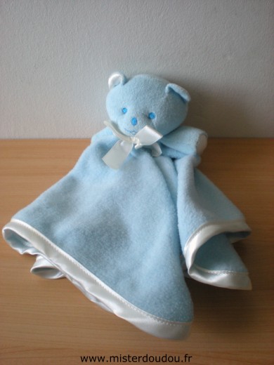 Doudou Ours Mustela Bleu polaire liseret blanc 