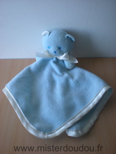 Doudou Ours Mustela Bleu polaire liseret blanc 