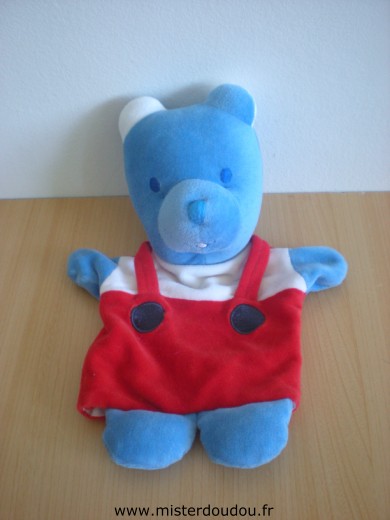 Doudou Ours Mustela Bleu salopette rouge 