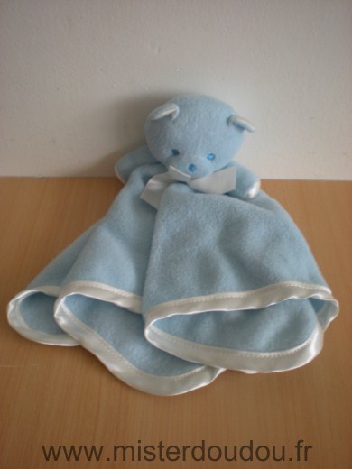 Doudou Ours Mustela Bleu tissus polaire liseret blanc 