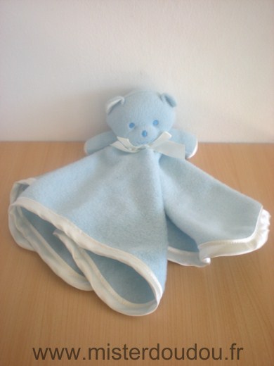 Doudou Ours Mustela En polaire bleu liseret blanc 