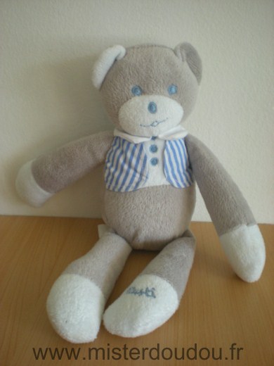 Doudou Ours Mustela Gris bleu blanc 