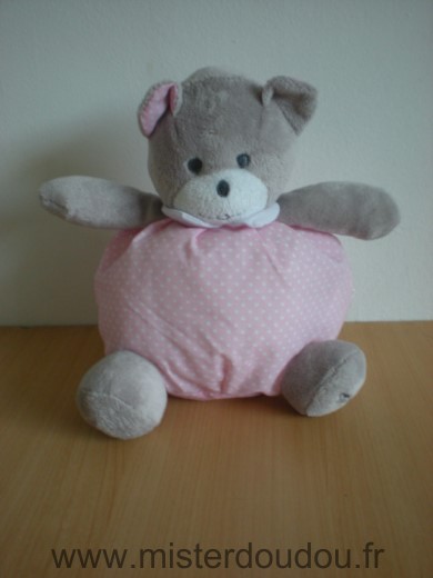 Doudou Ours Mustela Gris rose pointsd blancs 